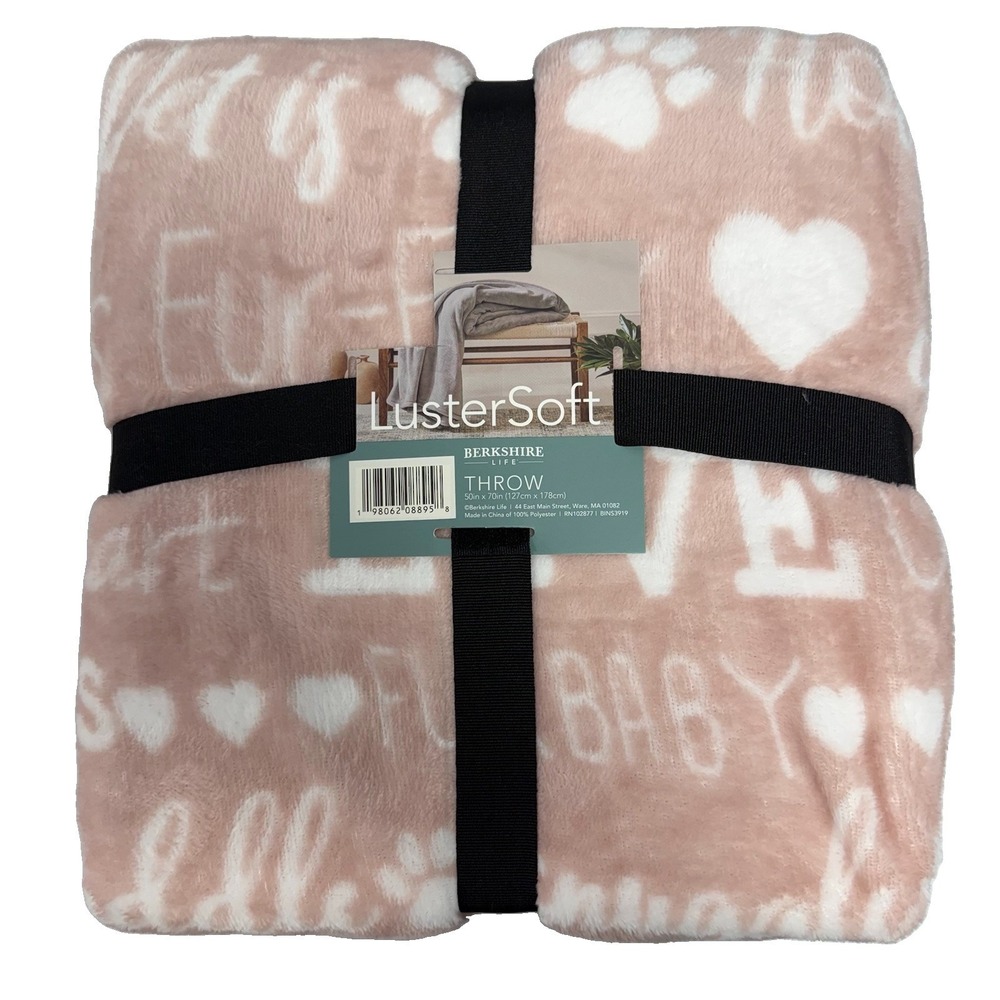 NWT Berkshire LusterSoft Throw Blanket Pink Dogs Fur Baby Love Paw 50x70 Dog Cat